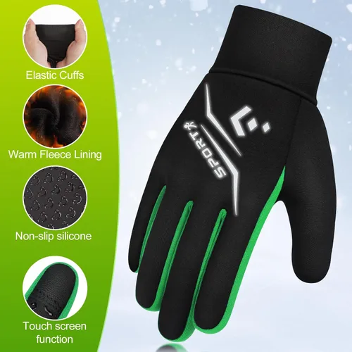 Vista 2 de Guantes de ciclismo cálidos de invierno para niños, guantes para pantalla táctil para clima frío para niños, montar en bicicleta y fútbol con agarre
