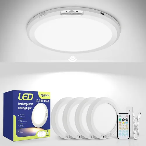 Vista 11 de Luz de techo recargable de 10,000mAh con control remoto, luces de ducha inalámbricas impermeables 3000K/4000K/6000K, luz alimentada por batería