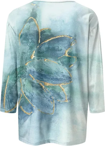 Vista 2 de Camisetas personalizadas para mujer, a la moda, casual, de séptima manga, estampada, cuello redondo, camiseta