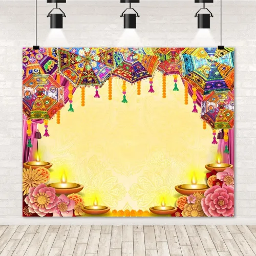 Vista 9 de Telón de fondo indio Diwali Pooja para fotografía, 10 x 8 pies, vinilo indio, tradicional, Puja Ganpati Mehndi Diwali, Festival de fotos, decoración
