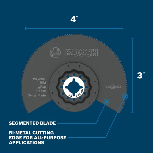 Vista 3 de Bosch OSL400F Hoja de sierra segmentada bimetálica para multiherramienta oscilante Starlock® de 4 pulgadas