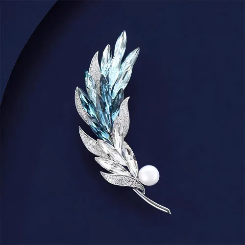 Vista 3 de Broche de perlas de plumas de diamantes de imitación para mujeres y hombres, delicado y colorido de circonita cúbica de cristal de circonita cúbica