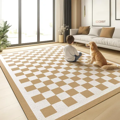 Vista 11 de Alfombra moderna lavable de 5x7 para sala de estar, alfombra grande minimalista artística abstracta en blanco y gris, alfombra de pelo bajo ultra