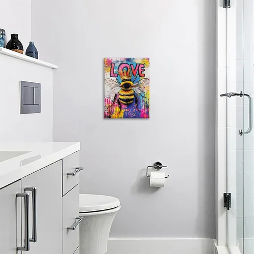 Vista 9 de Kylora Banksy - Arte de pared, imágenes de abeja, pintura de graffiti, impresiones en lienzo de amor, obras de arte enmarcadas para baño