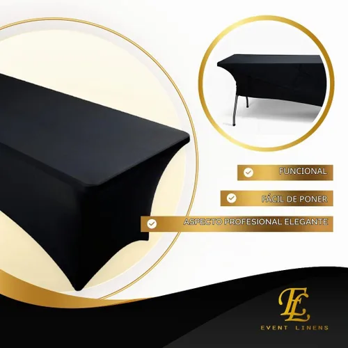 Vista 6 de Mantel cubremesa elastizado, rectangular, de 6 ft, de lino de lycra ajustado, para cubrir la mesa de DJ, artesanos, vendedores, bodas, fiestas
