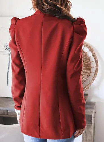 Vista 2 de Happy Sailed Blazers de mujer con frente abierto, manga abombada, chaqueta de oficina, chaqueta casual para trabajo con bolsillos