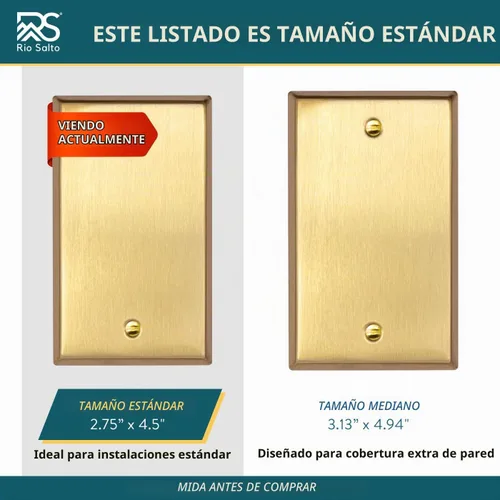 Vista 6 de Rio Salto Placa de pared de metal dorado en latón Placa de salida en blanco Cubierta para tomas de corriente no utilizadas Interruptor de pared de 1