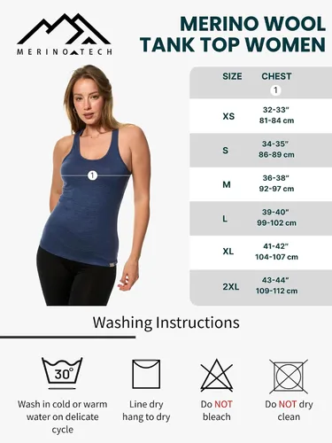 Vista 7 de 100% Merino Wool Tank Top Women - Active Sleeveless Undershirt Base Layer Denim Cuello Alto