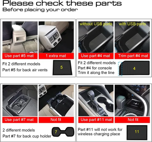 Vista 5 de Para Toyota Camry Accessories 2018 2019 2020 2021 2022 2023 2024 Inserto de portavasos personalizado, organizador de consola central, tapete de Negro