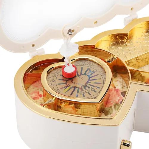 Vista 2 de Trisar Joyero musical con doble corazón bailarina figura de niña para creativo con soporte para organizador para soporte de música en caja de música