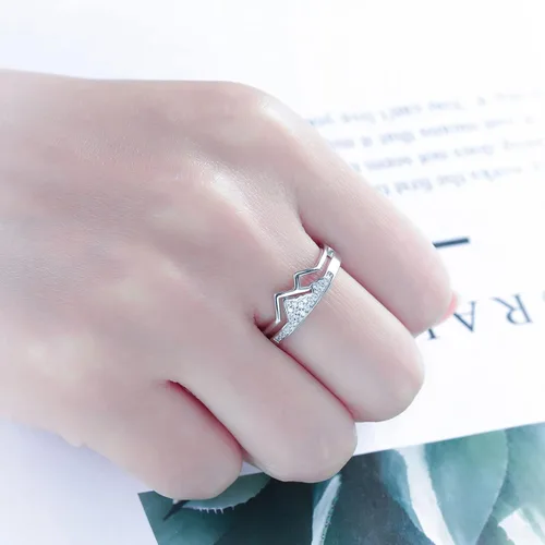 Vista 4 de FUNYCHEN Joyería de plata de ley anillos inspiradores para hija de Faith Moves Mountains anillo de pico de cristal 925 para mujeres y niñas anillo