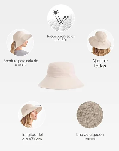Vista 3 de Solbari Sombrero de sol de ala ancha Resort para mujer UPF 50+ beige.