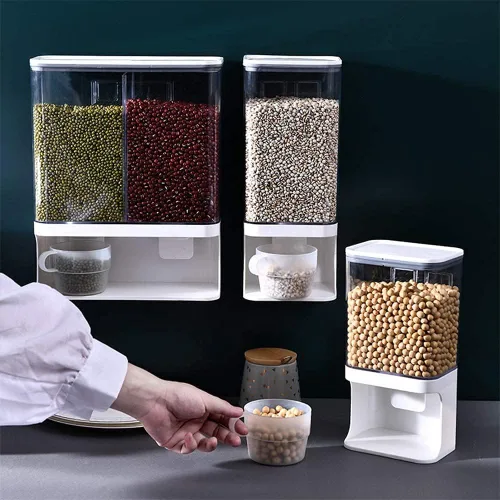 Vista 4 de VALINK Dispensador de alimentos secos montado en la pared, dispensador de arroz Organización de la cocina para arroz o frijoles m
