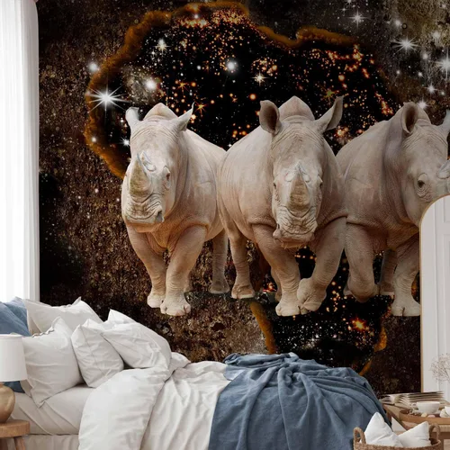 Vista 5 de artgeist Mural de pared de animales rinocerontes 77 x 55 pulgadas - Papel tapiz autoadhesivo XXL para despegar y pegar, adhesivo extraíble grande