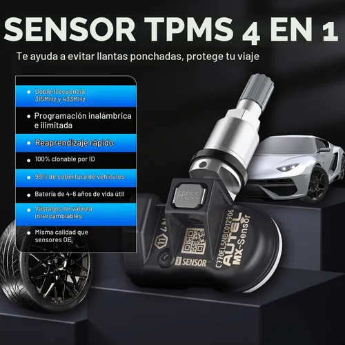 Vista 2 de Autel TPMS Sensores 4 piezas, 2 en 1 315 MHz+433 MHz Sensor universal de presión de neumáticos