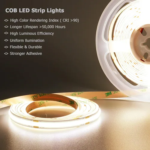 Vista 8 de Tira de luz LED COB DC de 24 V, blanco natural, 4000 K, 2400 LED, 16.4 pies, CRI 93+ 4500 lm, brillo uniforme, flexible, IP20, no impermeable, cinta