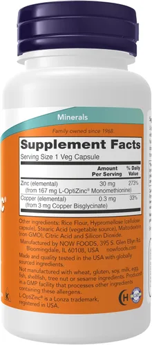 Vista 2 de Now, L-OptiZinc, Cápsulas, B001F0R9HG, 1, 1