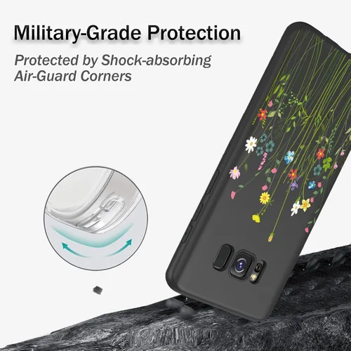 Vista 3 de Funda para Galaxy S8, Samsung S8, floral, suave al tacto, silicona líquida, forro esponjoso, carga inalámbrica, funda protectora para Samsung Galaxy