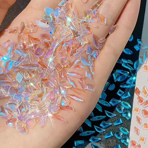 Vista 18 de Diamantes de imitación para uñas, 300 piezas de cristales AB, gemas de múltiples formas, diamantes de imitación de parte trasera plana, para arte