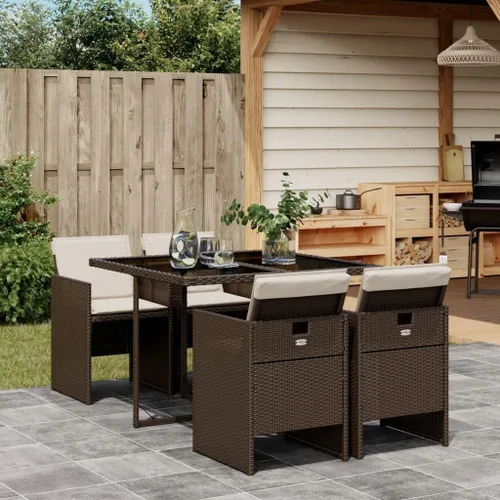 Vista 25 de Juego de comedor de patio de 5 piezas, muebles de exterior sintético de ratán beige, mesa rectangular con 4 sillas, resistente a la intemperie