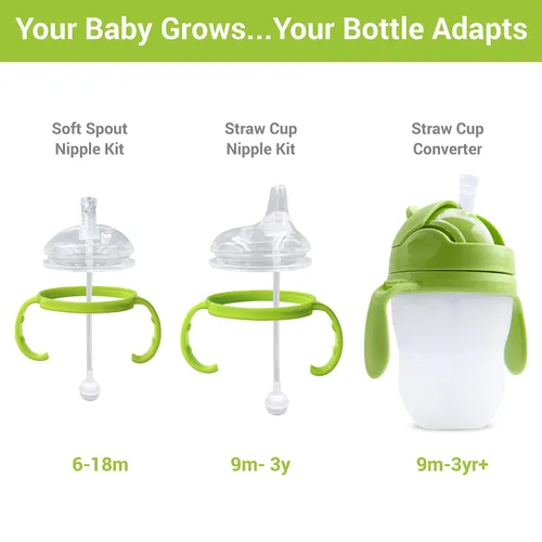 Vista 6 de Kit de conversión de vaso con popote con peso 3 en 1 para botellas de Comotomo, versátil, a prueba de fugas, solución fácil de usar para bebés