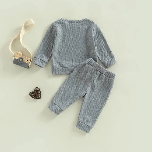 Vista 3 de Conjunto de sudadera de manga larga con estampado de letras y pantalones para bebés y niñas