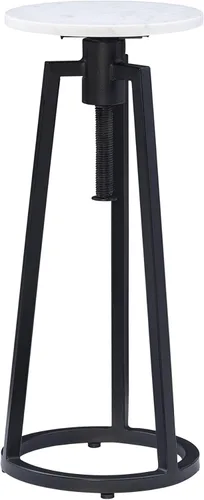 Vista 14 de Powell Muriel - Mesa de bebida con tapa de mármol blanco con estilo industrial, base de altura ajustable de metal negro