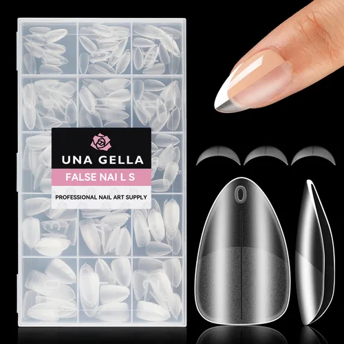 Vista 24 de UNA GELLA Uñas postizas de almendra completa, 600 uñas postizas a presión, puntas de uñas de gel preformadas para uñas acrílicas de almendra de Claro