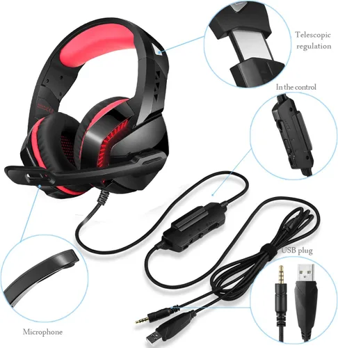 Vista 7 de Auricular para juegos para PS4, Xbox One, computadora, laptop, Mac, PS4 con micrófono, auriculares sobre la oreja, cancelación de ruido, sonido