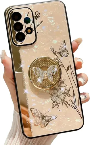 Vista 2 de Funda para Galaxy A32 5G con función atril, bonita carcasa de mármol con diseño floral y soporte de anillo, elegante funda protectora a prueba