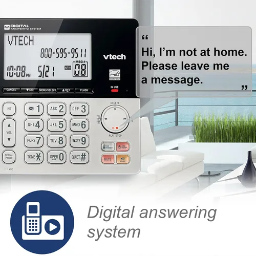 Vista 3 de VTech VG208 DECT 6.0 Teléfono con cable/inalámbrico para el hogar con contestador, bloqueo de llamadas, identificación de llamadas, pantalla