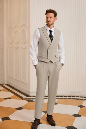 Vista 6 de GRACE KARIN Chaleco de traje para hombre, chaleco formal de negocios, chaleco con 3 bolsillos para traje o esmoquin
