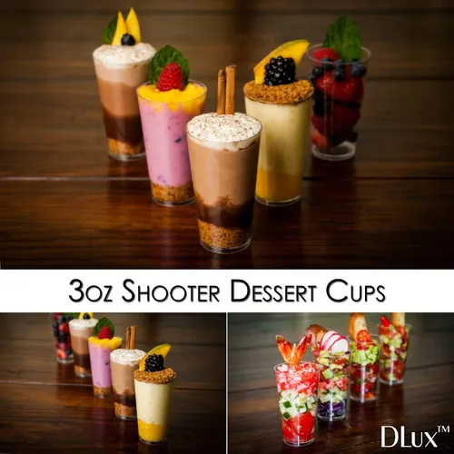 Vista 8 de DLux 100 x 3 oz Mini tazas de postre, tirador - taza de aperitivo de plástico transparente parfait - pequeño vaso reutilizable tirador
