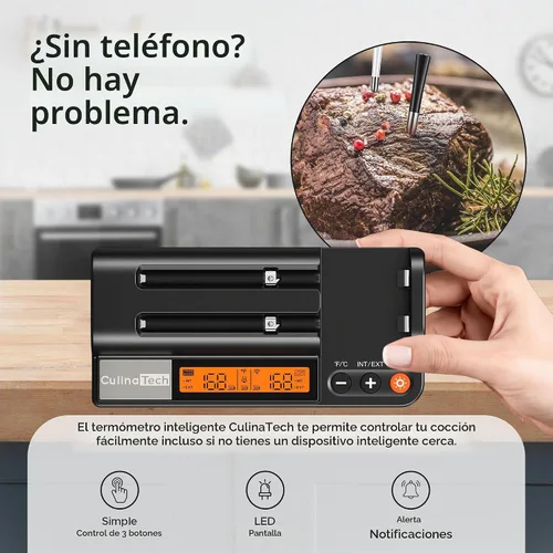 Vista 4 de Termómetro inalámbrico de carne de 750 pies de largo alcance para ahumador, barbacoa y asador, 2 sondas, termómetro inteligente Bluetooth con sensor