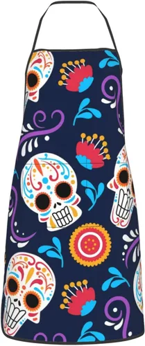 Vista 14 de Delantal de calavera de azúcar, delantales de cocina para hombres y mujeres, delantal de cocina, delantal de chef, delantales de jardín ajustables