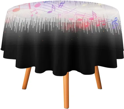 Vista 9 de Mantel redondo de cocina con notas musicales retro, estilo rústico y occidental, con estampado de teclas de piano y teclas, mantel redondo
