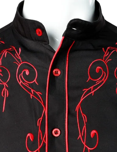 Vista 3 de ZEROYAA Camisas de vestir de manga larga con bordado floral para hombre