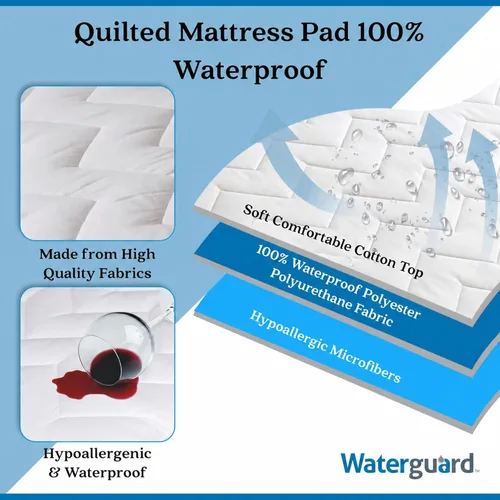 Vista 3 de Waterguard protector para colchón, guateado, ajustado, 100% de algodón, Algodón plastificado, Blanco, gemelo