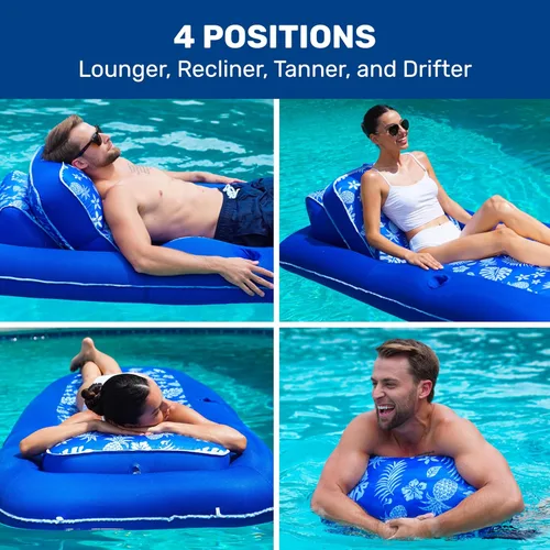Vista 4 de Aqua Campania Ultimate - Flotador de piscina 2 en 1 – Extra grande – Flotadores inflables de piscina para adultos con respaldo ajustable