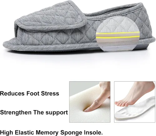 Vista 32 de Git-up -Pantuflas para mujer con diabetes/artritis/edema, cierre ajustable, espuma viscoelástica, punta abierta, extra ancha