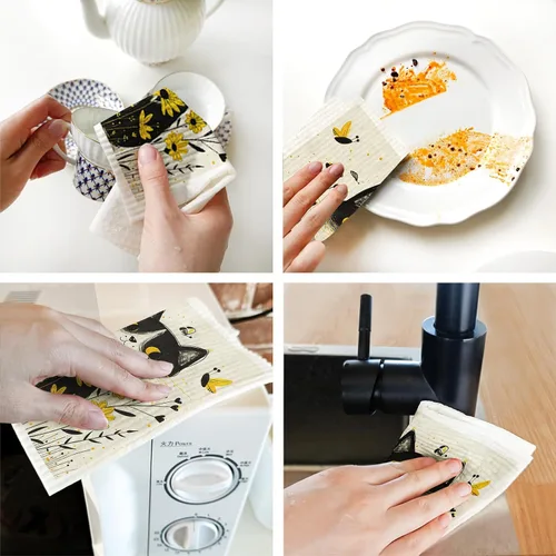 Vista 6 de Paños de cocina suecos para cocina, paños de esponja de celulosa, toallas de papel reutilizables que no rayan, trapos de cocina biodegradables