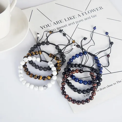 Vista 3 de Funrun Jewelry 6 pulseras de cuentas para hombres y mujeres con piedra natural Mala