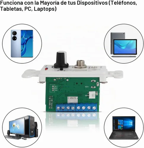 Vista 7 de Herdio Amplificador Bluetooth de pared de 4 canales Control de volumen Placa de pared USB/MIC/AUX (3.5mm) Entradas Conecta 4 altavoces con fuente
