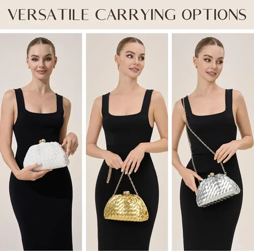 Vista 5 de CHUNLI Dressy Woven Clutch Purses for Women Evening Wedding Formal Occasion,Dumpling Crossbody Shoulder Handbags for Women