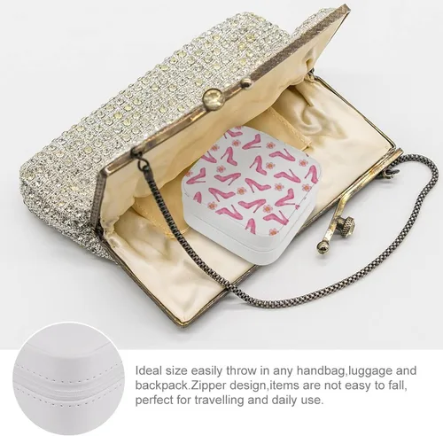 Vista 3 de Joyero, estuche de viaje portátil pequeño de PU, organizador de exhibición para anillos, aretes, collares, pulseras, zapatos altos para mujer, rosa