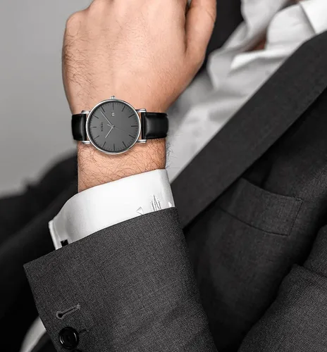 Vista 6 de BUREI - Reloj de pulsera analógico para hombre con fecha y correa de piel