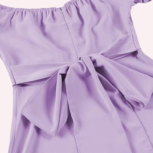 Vista 4 de LYANER - Vestido fruncido con hombros descubiertos, volantes, cruzado, de manga corta y abombada, para atar por detrás