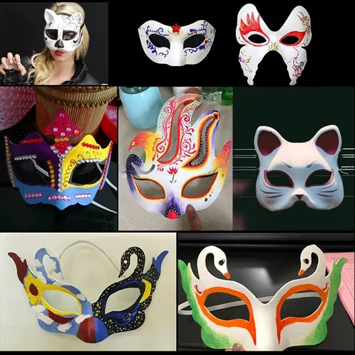 Vista 5 de Qavctw DIY White Masks Paper Cosplay Christmas Party Mask Unpainted Plain Craft Masquerade Masks