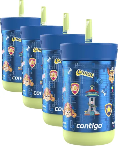 Vista 8 de Contigo Leighton - Vaso con pajita para niños con tapa a prueba de derrames, 12 onzas, Frambuesa/Azalea Spill-Proof Valve, Keeps Drinks Cold 13 Tapa