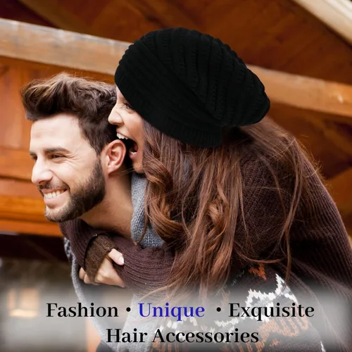 Vista 6 de DANMY Gorros de invierno para mujer cálidos y gruesos de punto trenzado suave para mujer